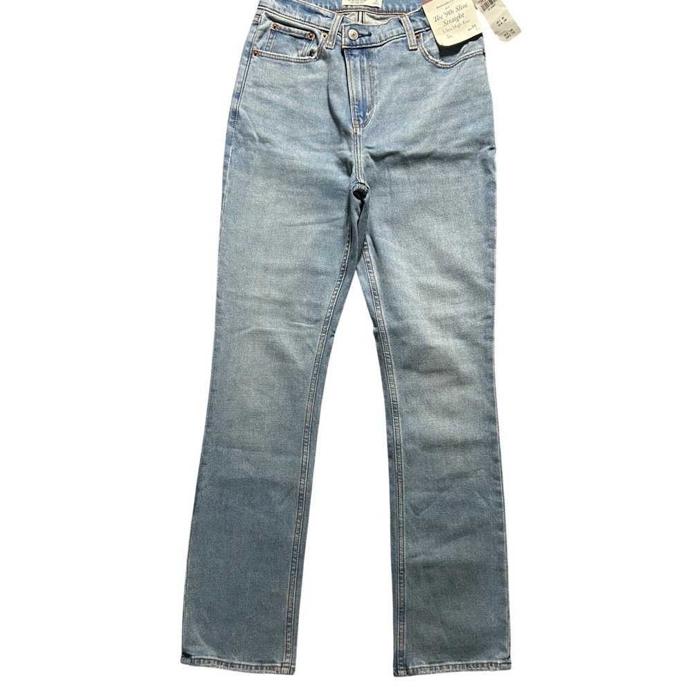 NWT Abercrombie & Fitch 90s Slim Straight Jeans Women 26/2S Blue Ultra High Rise